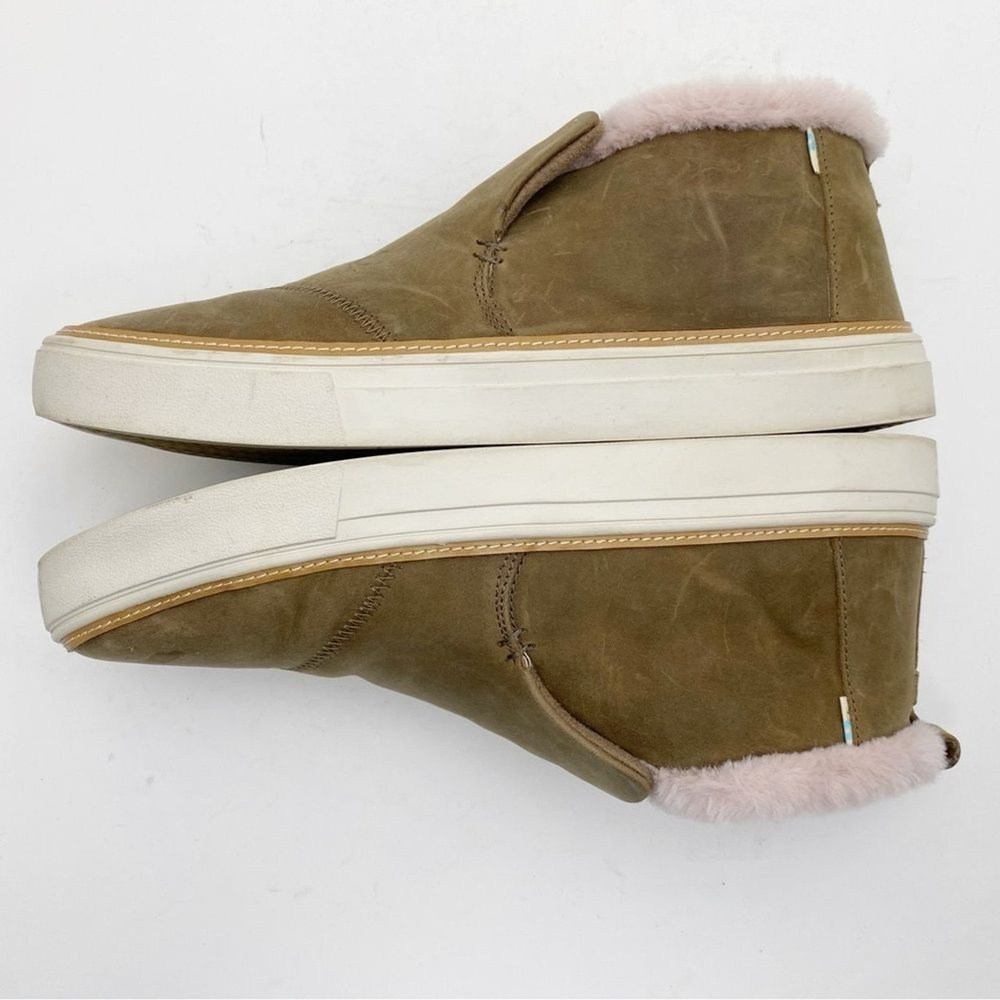 TOMS Paxton Sable Tan Leather/Faux Fur Slip On Sneaker Bootie Womens Size 11 - Picture 4 of 7